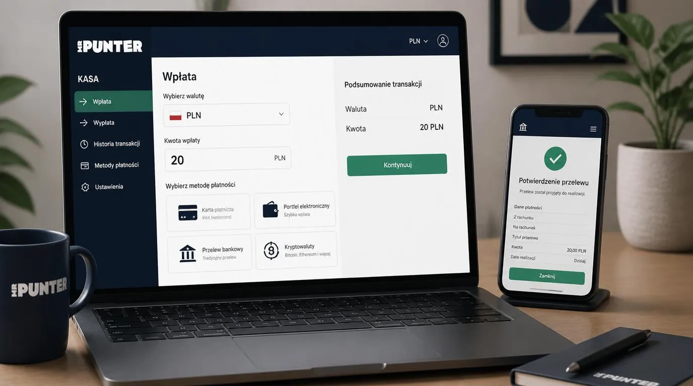 Panel kasy w PLN z wyborem karty, portfela elektronicznego, przelewu i kryptowalut
